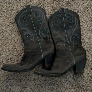 Black and teal leather cowboy boots